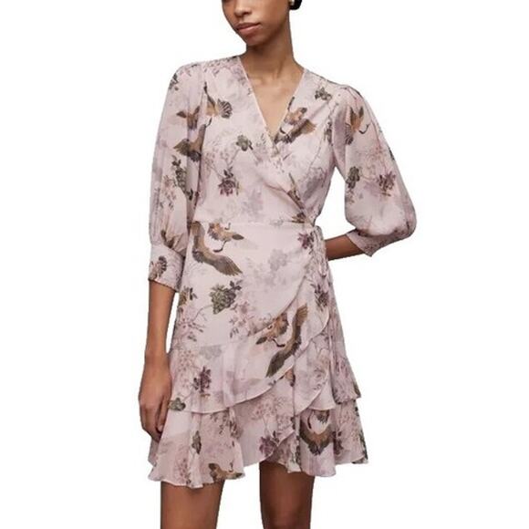 All Saints Ari Peggy Floral Print Blush Long Sleeve Wrap Dress Size 4 NWT - Picture 1 of 6